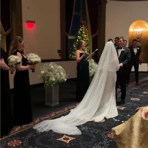 White chapel length bridal veil
